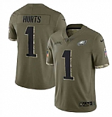 Men's Philadelphia Eagles #1 Jalen Hurts 2022 Olive Salute To Service Limited Stitched Jersey,baseball caps,new era cap wholesale,wholesale hats